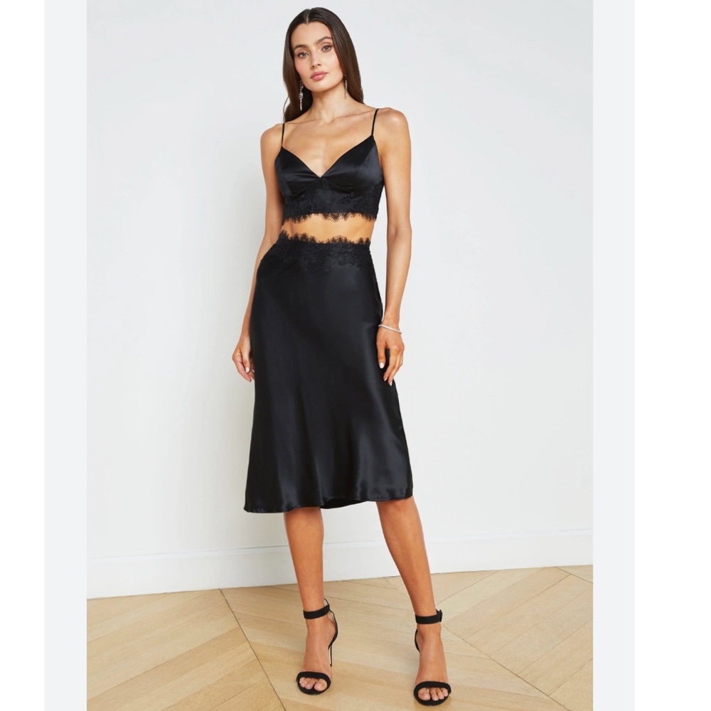 L’Agence Loyal Lace Trim Skirt in Black. - Picture 3 of 10